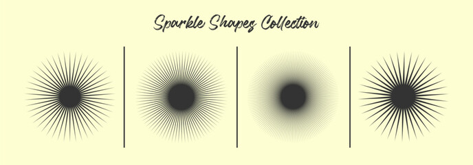 Collection of Radial, radiating lines. Circular lines geometric element set. Vector graphic shape set design.	
