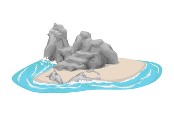 Coral island illustration, rocky island flat vector isolated 