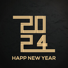 Happy new year 2024 with retro typography concept. 2024 new year celebration concept for calendar, banner, flyer, poster and social media post template