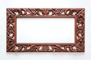 Directly above a classic wooden photo frame, its intricate carvings and rich brown hue contrasting elegantly against the white backdrop. generative AI