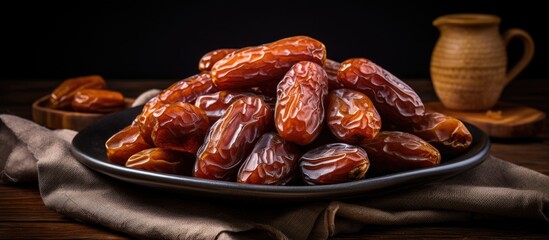 Obraz premium Dried kurma a food during Ramadan With copyspace for text