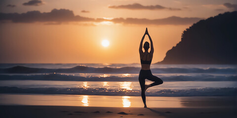 Yoga by the sea at sunset 