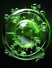 a green glass circle with bubbles