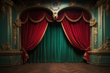 a red and green curtain