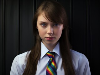 a girl with long hair wearing a tie