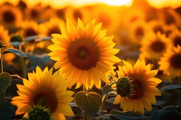 Obraz premium a group of sunflowers in a field