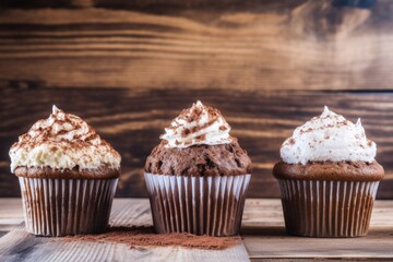 a group of cupcakes with white frosting
