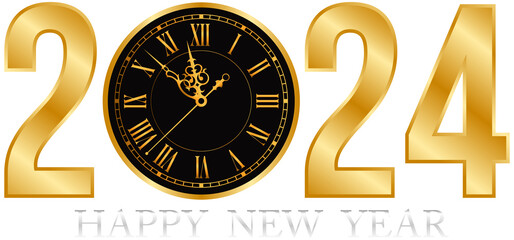 2024 Happy new year, gold and silver color
