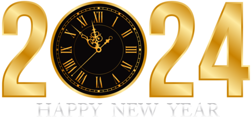 2024 Happy new year, gold and silver color