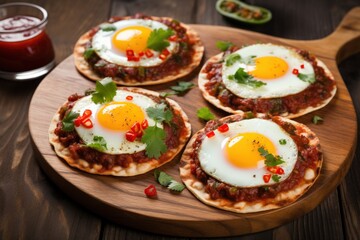 Fototapeta na wymiar a plate of tortillas with a fried egg and salsa