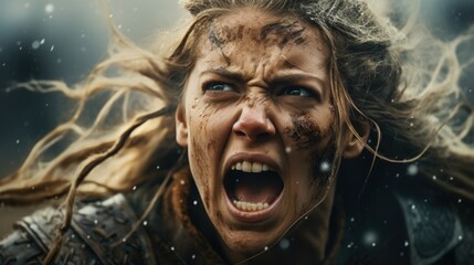 a woman with dirt on her face