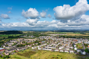 Fototapeta na wymiar Aerial view of the city of Stirling at the foot of the medieval castle located on a hill, Scotland