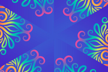 Beautiful colourful caleidoscope gradient batik ethnic dayak flowers line art pattern
