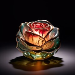 a glass rose with a light inside