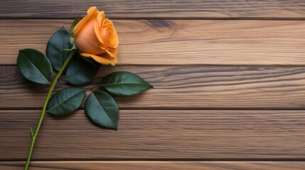 a rose on a wood surface