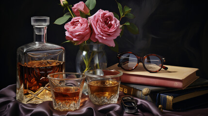 Still life with glasses and perfume