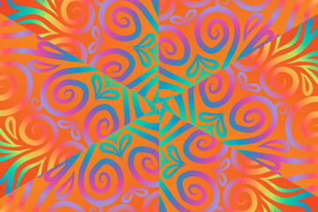 Beautiful colourful caleidoscope gradient batik ethnic dayak flowers line art pattern
