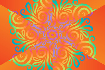 Beautiful colourful caleidoscope gradient batik ethnic dayak flowers line art pattern
