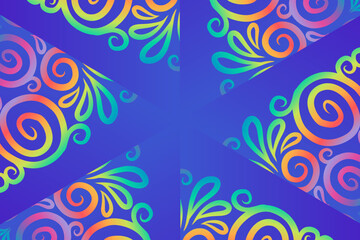 Beautiful colourful caleidoscope gradient batik ethnic dayak flowers line art pattern
