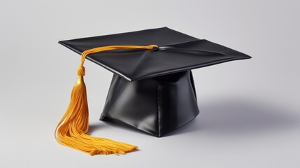 a black graduation cap with a yellow tassel