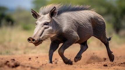 Fototapeta premium a wild boar running on dirt