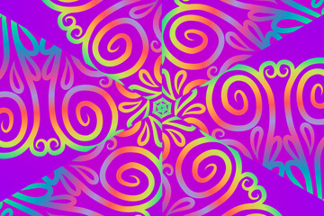 Beautiful colourful caleidoscope gradient batik ethnic dayak flowers line art pattern
