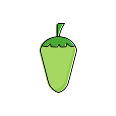 Green pepper line icon isolated on white, scalable. Vector food, plant illustration for organic, healthy, bio, eco product concept. Symbol, mark, button, pin.