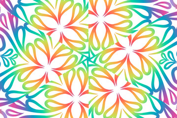 Beautiful colourful caleidoscope gradient batik ethnic dayak flowers line art pattern
