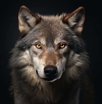 A studio portrait of a wolf.