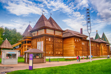 Moscow, Russia - August 27, 2023 : The wooden palace of Tsar Alexei Mikhailovich in Kolomenskoye