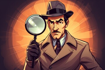 The determined face of a detective holding a magnifying glass, looking at the camera generative ai - obrazy, fototapety, plakaty
