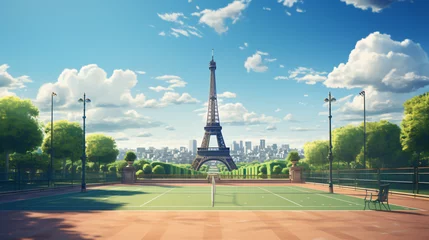 Gordijnen The tennis court in front of the Eiffel Tower © Rimsha