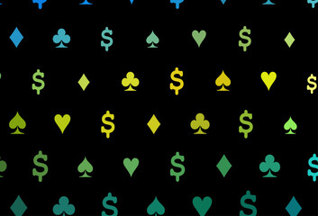 Dark blue, yellow vector template with poker symbols.