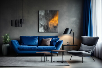 dark blue sofa and recliner chair in sanding