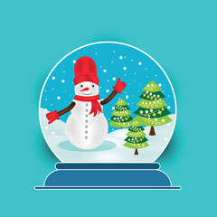 Christmas snowball globe with snowman and tree