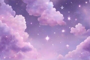 Fantasy sky with sugar cotton purple clouds and stars dreamy background 