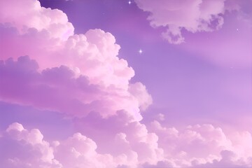 Fantasy sky with sugar cotton purple clouds and stars dreamy background 