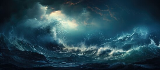 Fototapeta na wymiar Intense storm at sea with powerful waves With copyspace for text