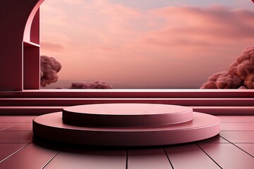3D render of a minimal abstract background with an empty podium, vacant pedestal, modern stage, and showcase