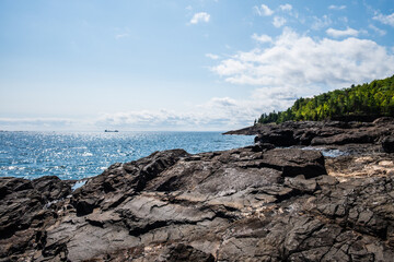 Blue waters of Lake Superior, at Presque Isle Park.
