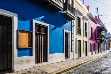 Colorful buildings in historic center of San Juan, Puerto Rico.