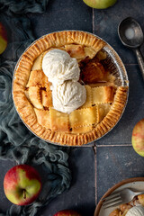 Apple pie with scoops of ice cream