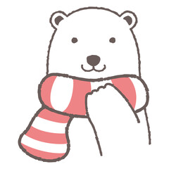 マフラーを巻いたシロクマのイラスト（正面の顔）