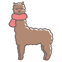 マフラーを巻いたふわふわのアルパカのイラスト（全身）