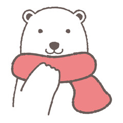 マフラーを巻いたシロクマのイラスト（正面の顔）