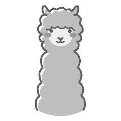 Fototapeta premium ふわふわのアルパカのイラスト（正面向きの顔）白黒