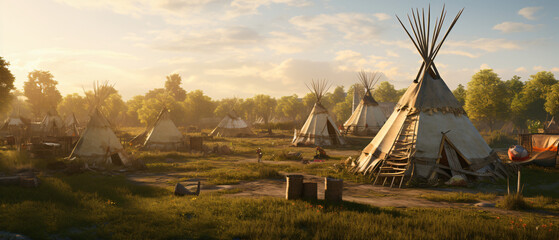 Fototapeta na wymiar View of an indian native american village