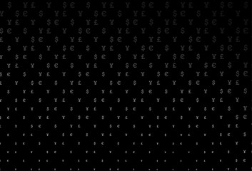 Dark silver, gray vector pattern with EUR, USD, GBP, JPY.