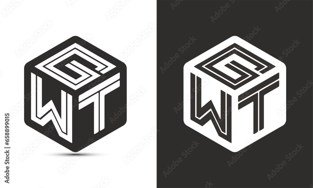 Fototapete gwt letter logo design with illustrator cube logo, vector logo modern alphabet font overlap style.