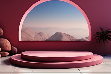 3D render of a minimal abstract background with an empty podium, vacant pedestal, modern stage, and showcase